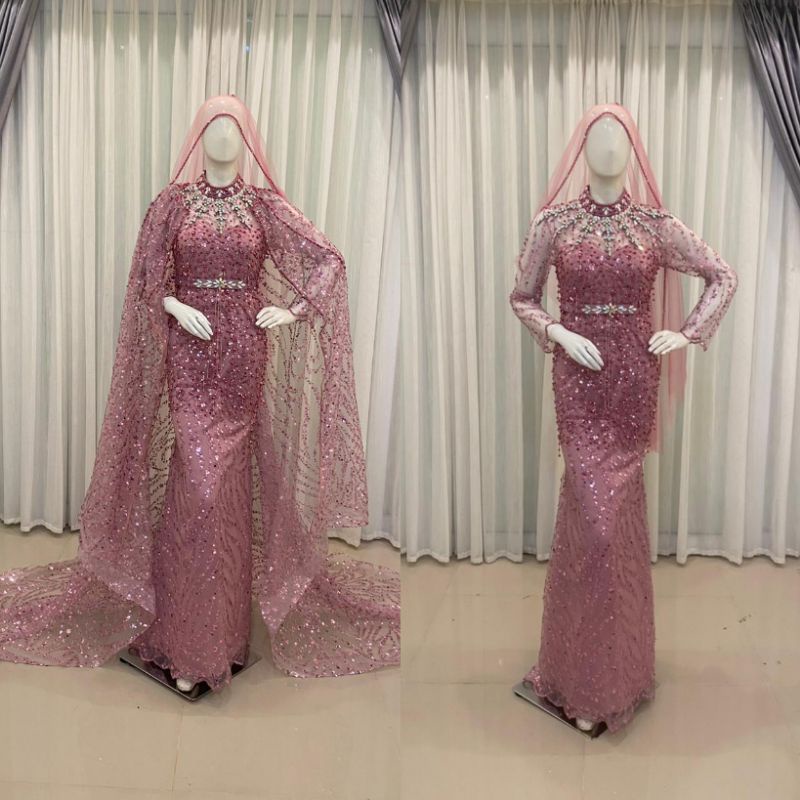 TERBARU//DUYUNG MEWAH 2 IN 1//GAUN SLIM BEREKOR PANJANG BELAKANG//GAUN WEDDING MODERN