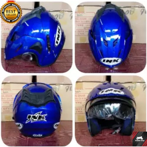 Helm ink Cx22 Jp8 half face T1 Double Visor biru Replika terbaru