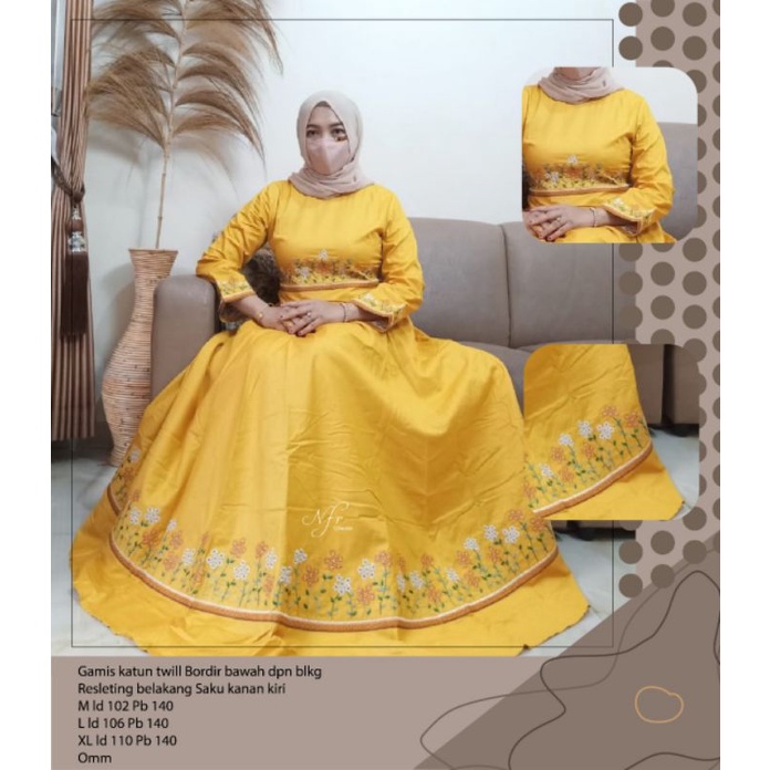 Albamoswear Gamis Katun Bordir Lidya Premium | gamis katun jepang lidya premium | gamis lidya