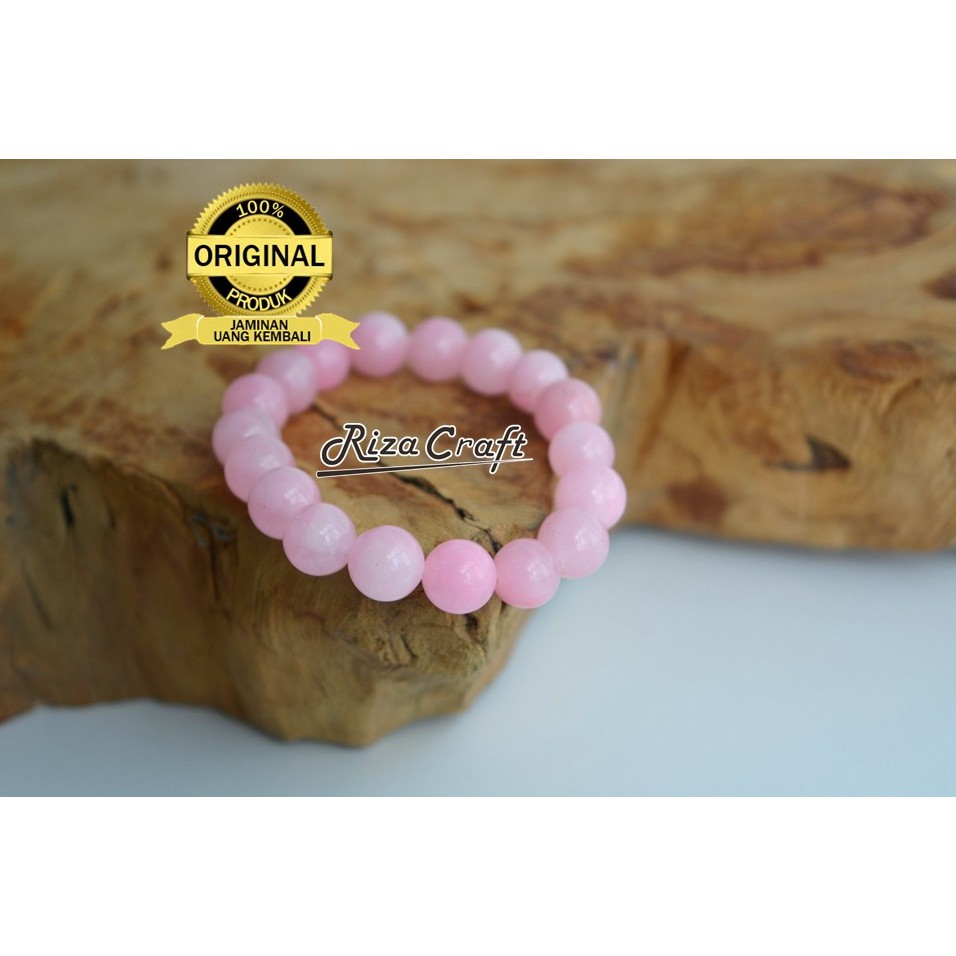 Gelang Wanita Cewek Batu Akik Rose Quartz Pink Merah Muda Asli Natural