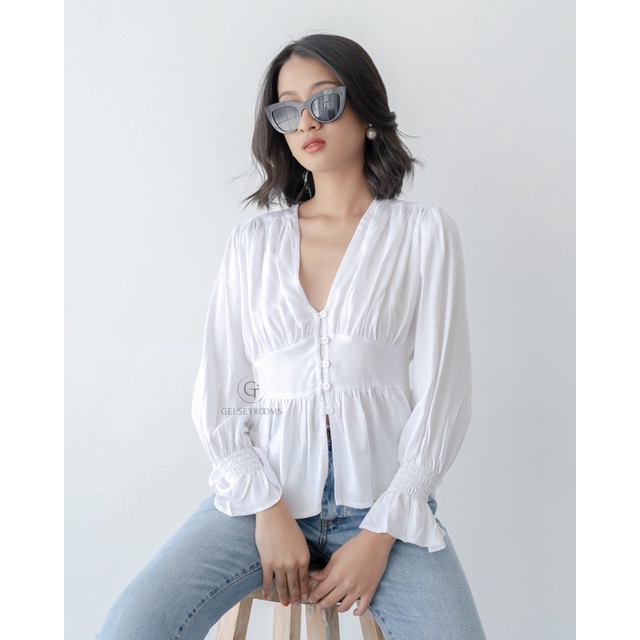 GELSEYROOMS | Mercy Top Atasan Lengan Panjang-OFF WHITE PANJANG