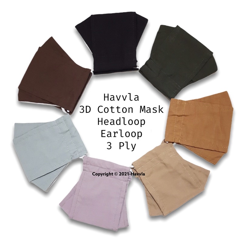 Havvla 3D Mask / Masker Kain Polos / Masker 3 Ply / Masker Earloop Headloop