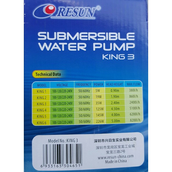 RESUN King-3 Pompa Air Celup Aquarium Hidroponik Submersible Pump