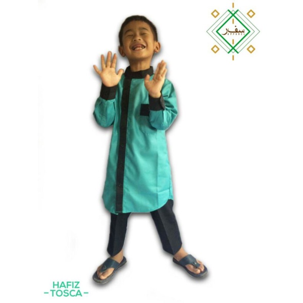 Setelan kurta Anak Hafiz koko anak laki laki warna hijau bahan toyobo usia 3-11 tahun