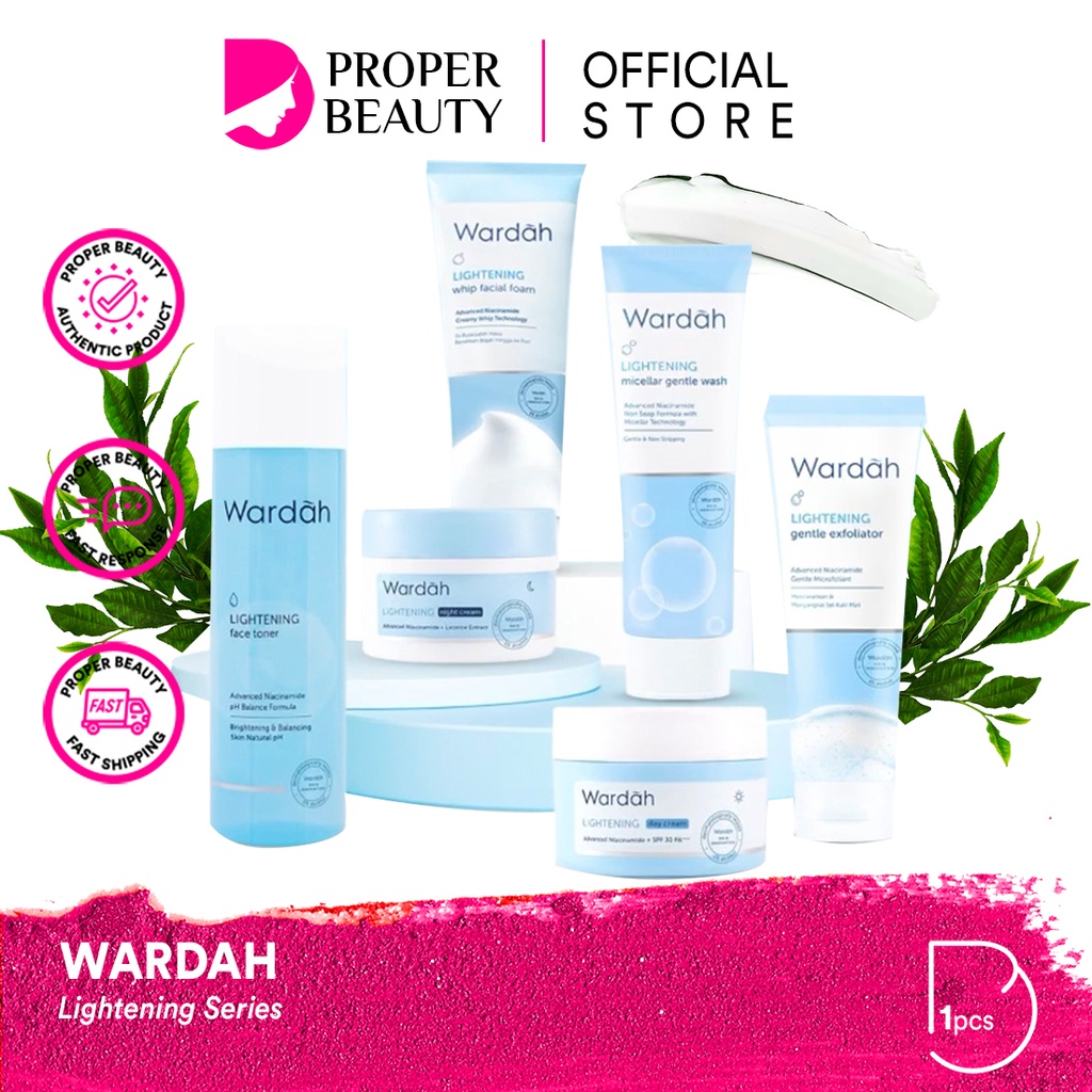 WARDAH Lightening Series Indonesia / Facial Wash Face Scrub Micellar Water Essence Toner Mist Serum Day Night Eye Cream Sunscreen Mask Masker Lip Tint Matte Gloss / Crystal Secret Acnederm Nature Daily Renew You C Defense Uv Shield Spf Colorfit Acne Paket