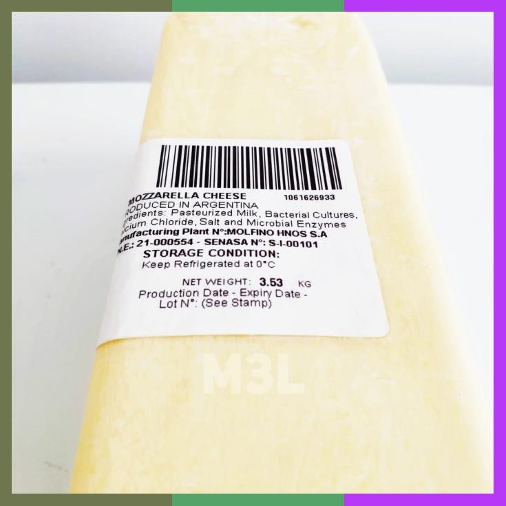 

Keju Mozarella Saputo 3.5Kg / Mozzarella Cheese