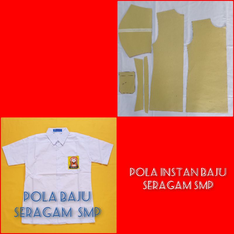 Paket pola Instan Baju lengan pendek Seragam SMP kelas 1,2,3 size XS,S,M pola SDH di potong, Pola su