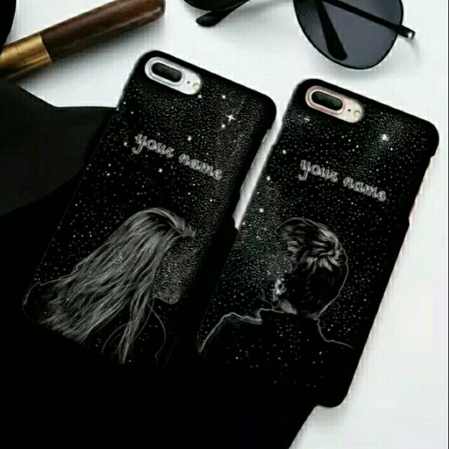 CASE COUPLE Black cute bisa request nama for all tipe Hp
