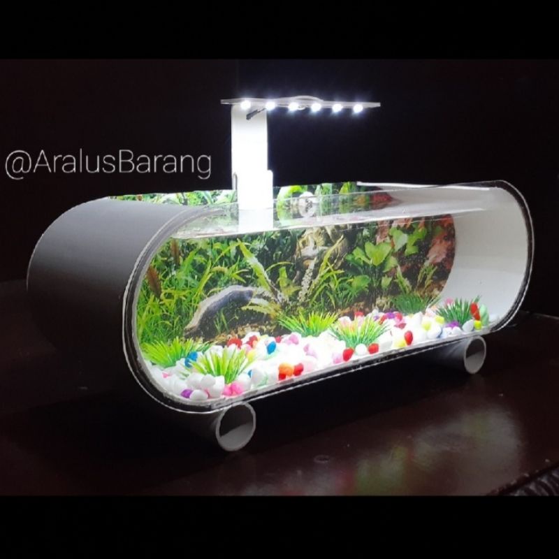 Aquarium Mini Fullset Dengan Lampu LED / Aquarium Akrilik / Aquarium Ikan Cupang