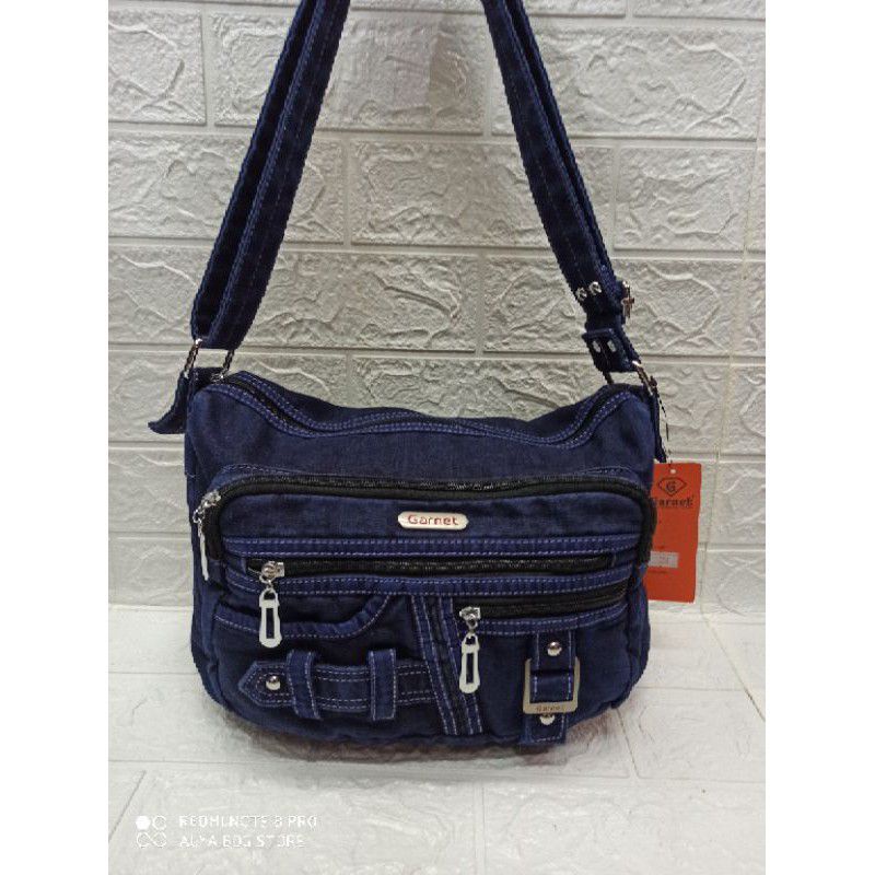 Tas selempang jeans wanita original garnet