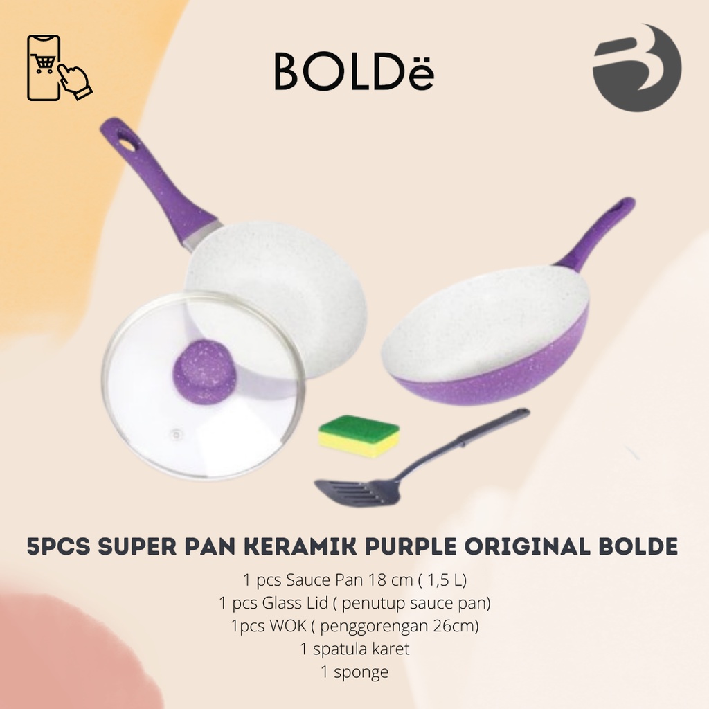 5pcs Super PAN Keramik purple Set 5 Original BOLDe Panci Keramik Premium