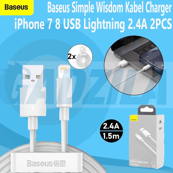 Baseus Simple Wisdom Kabel Charger For USB iPhone 7 8 USB Cable Data 2.4A 2PCS