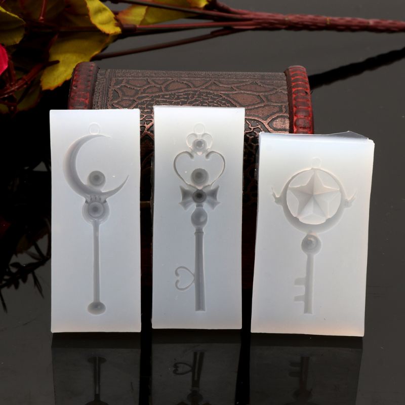 SIY  3Pcs Magic Wand Silicone Mold Key Star Moon Heart Shape Stick Mould Jewelry DIY