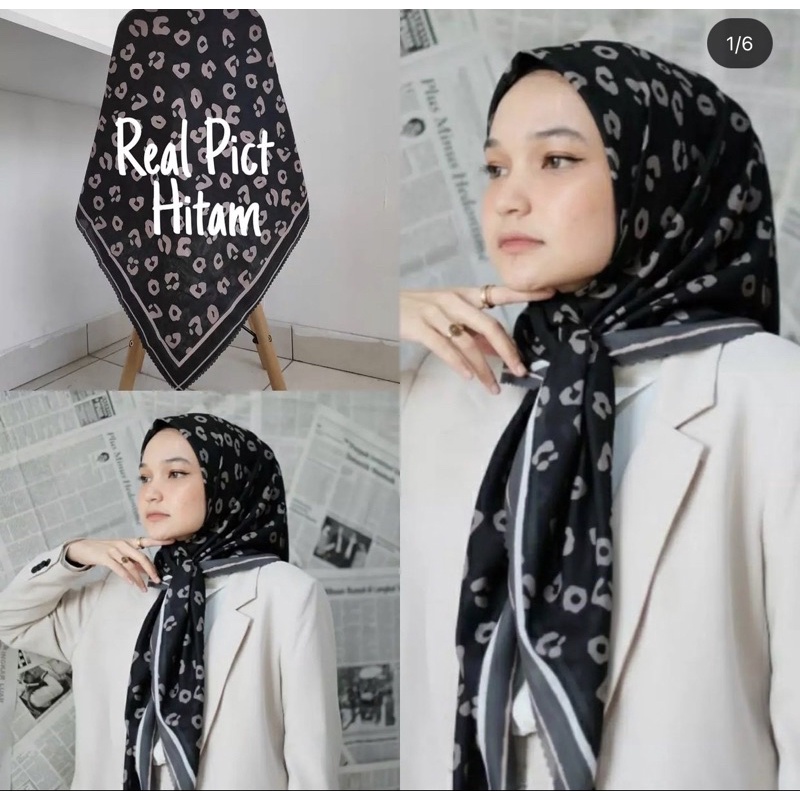 Kerudung vanilla hijab jilbab leopard love rantal polkadot / vanilla hijab segiempat voal motif vanilla chain / deenay kw button kw lasercut-Leo-hitam Mocha