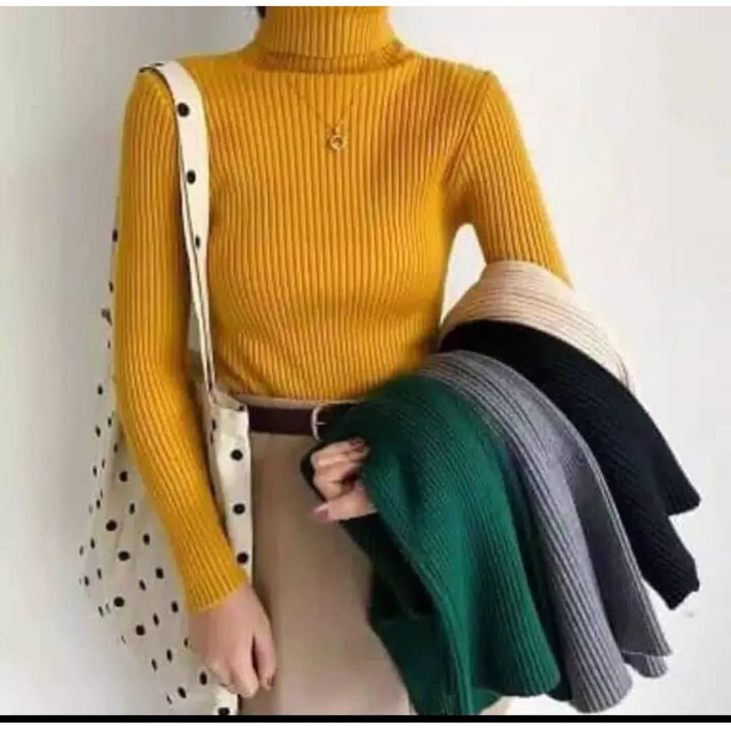 Raisa turtle neck mat rajut fit to L / turtle nex strip rajut tebal premium bisa masuk ukuran s, m, L, XL