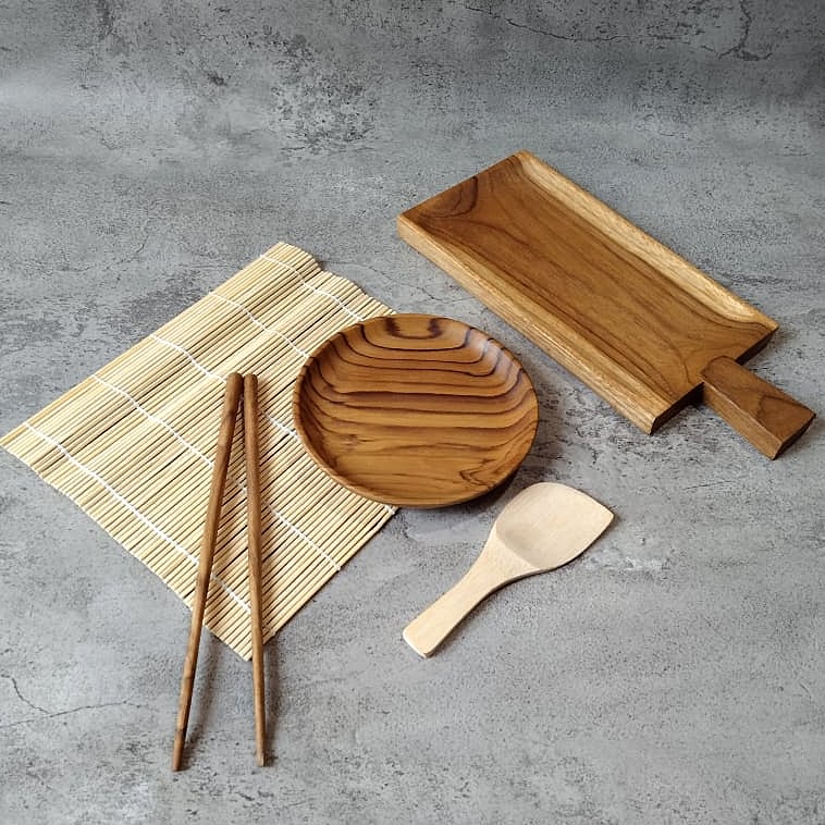 GANITRA SUSHI TRAY SET - Tray Kayu/Piring Kayu/Sumpit Kayu/Tikar Sushi