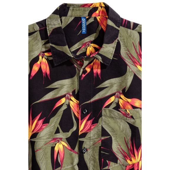 Kemeja H&M Patterned Resort Shirt Motif Daun Bunga HnM Pantai Rayon Original Divided-2