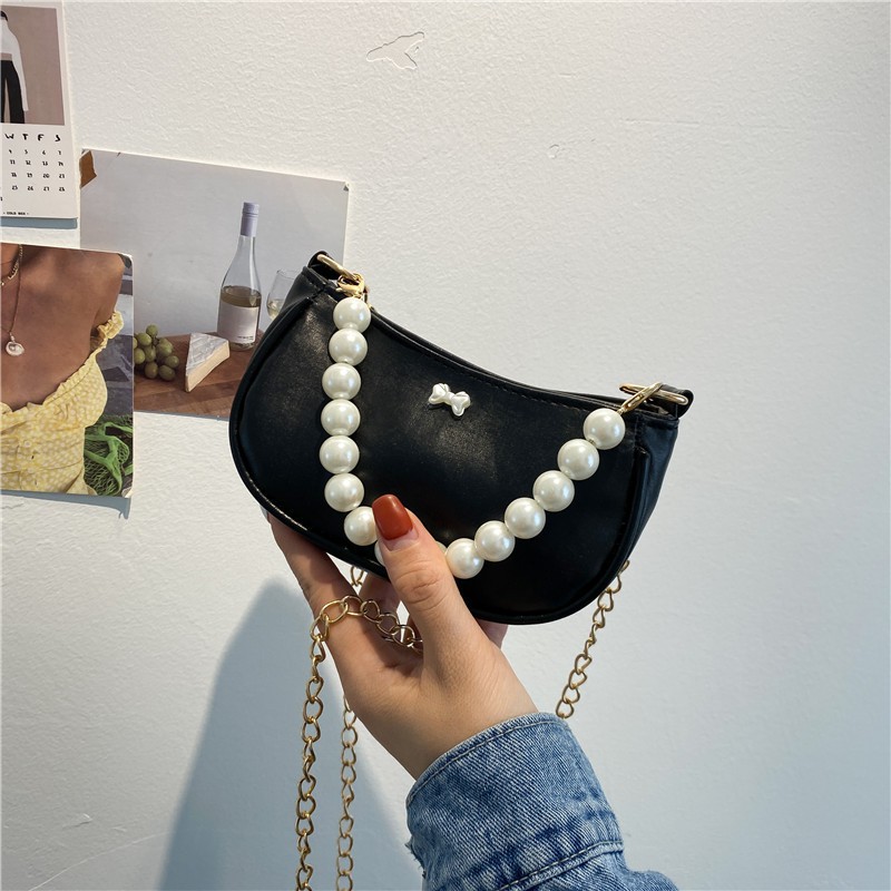 Mini Bag Wanita Aksen Mutiara Tali Rantai / Slingbag Mini Cantik Motif Pita Dengan Aksen Mutiara/tas