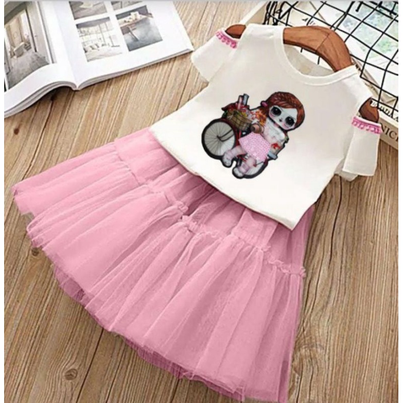 A325 Setelan Anak Perempuan, Kaos Anak Rok Tile, Baju Sabrina Anak Perempuan, Setelan Natal Anak