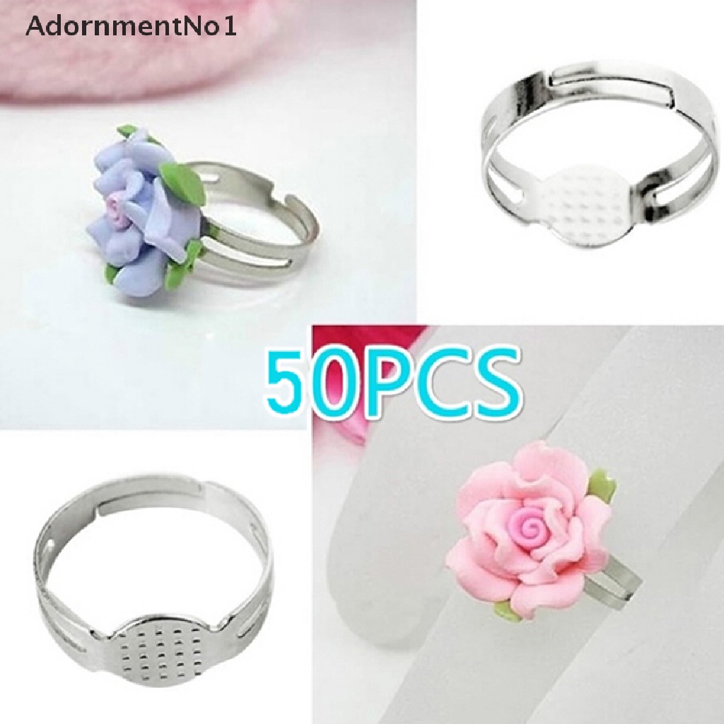 (AdornmentNo1) 50pcs / Set Cincin Kosong 8mm Adjustable Untuk Membuat Perhiasan DIY