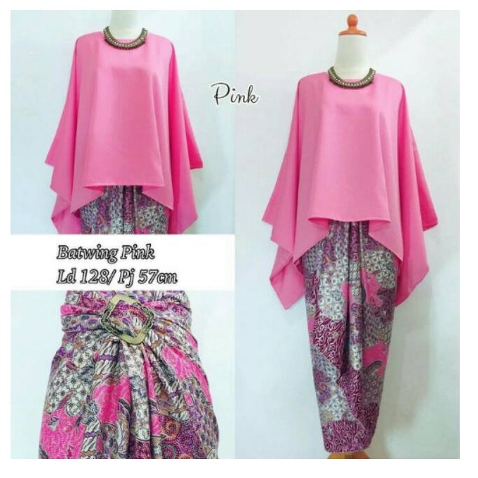 Stelan kebaya batwing mariska batik pink salem edition