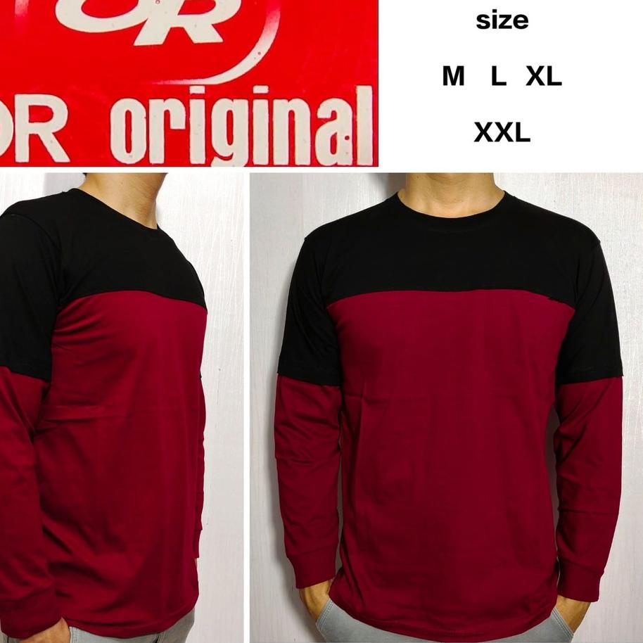 Kaos Polos Kombinasi Longskate Pria Wanita Lengan Sambung Panjang rib size M L XL XXL