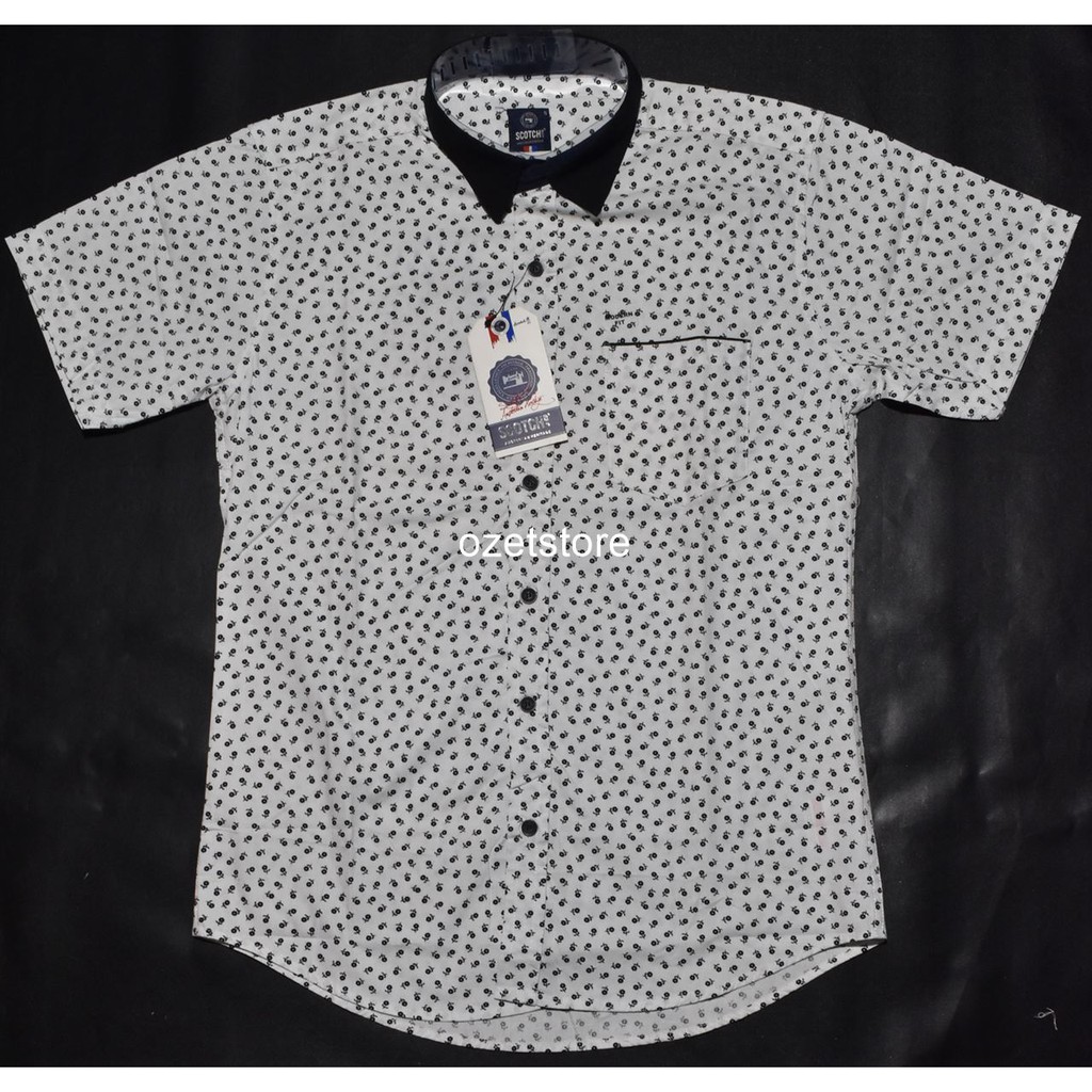 SCOTCH & CO Kemeja Pria Casual Lengan Pendek Putih Motif Modern Fit BW15 ORIGINAL