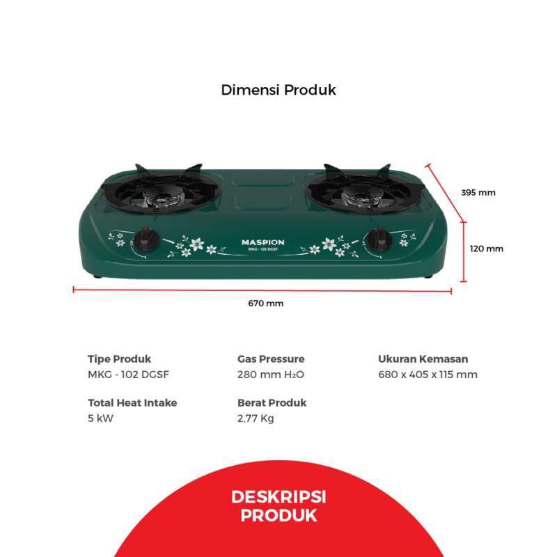 MASPION MKG 102 / KOMPOR GAS 2 TUNGKU / GAS STOVE / MKG102