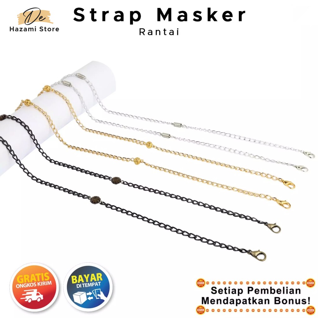 BISA COD Strap Masker Rantai Korea 2in1 Pria Wanita Hitam Putih Emas Kacamata Terbaru 2021