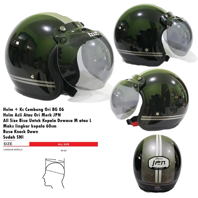 RudyHelm91 Helm Bogo Dewasa Retro Klasik JPN CJR Classic Hitam Glossy Silver Kaca Cembung Datar Ori 