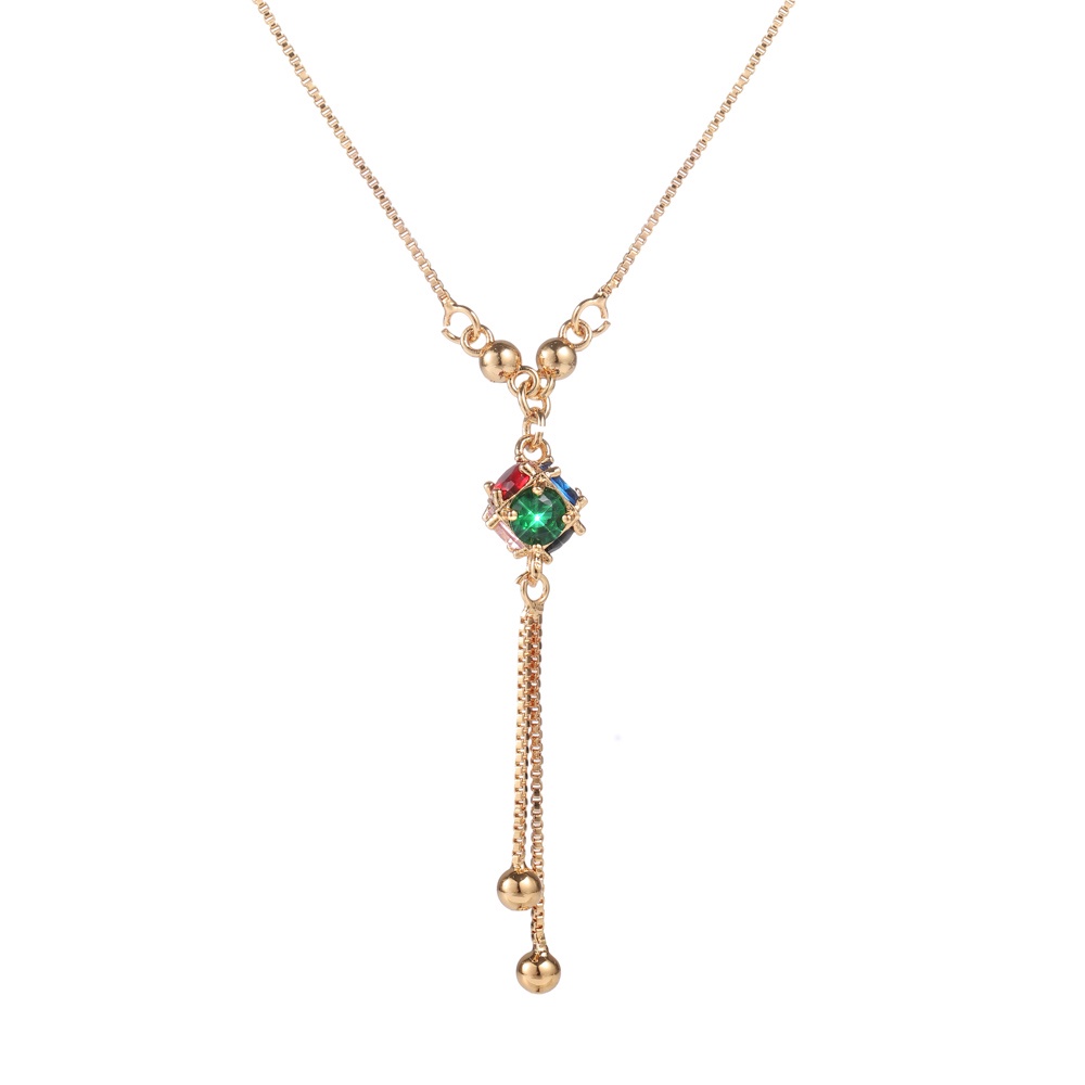 COD✅Kalung Titanium Wanita Dewasa Anti Karat Perhiasan Emas Anti Luntur Fashion Aksesoris Zamrud Liontin Rumbai Klavikula D089
