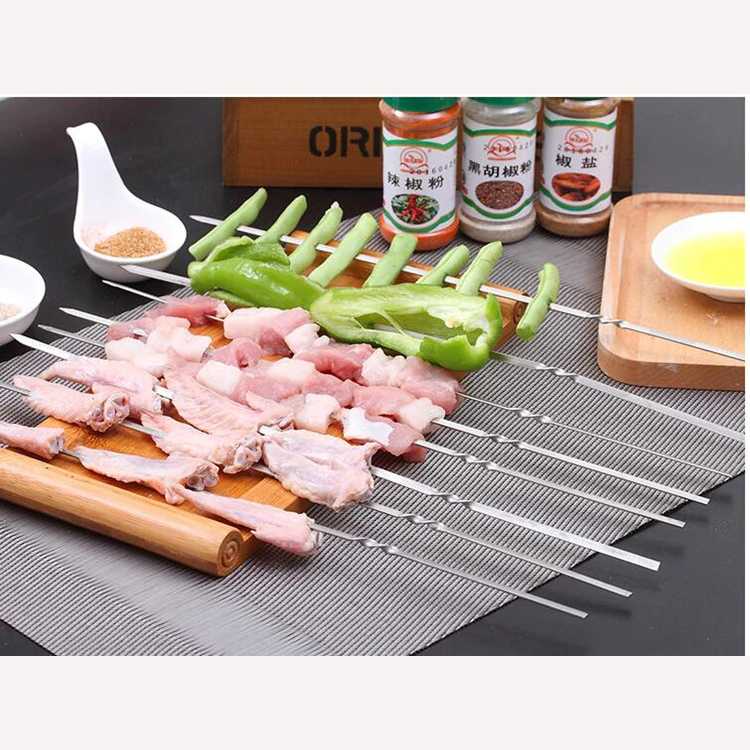 Alat Tusuk Sate BBQ Stainless Steel / Tusukan Sate Kambing Ayam Sosis Bisa Dipakai Ulang 1PCS Besi Anti Karat