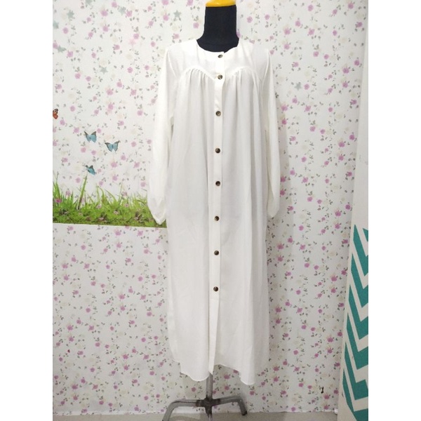 sale long tunik putih jumbo jenwill full kancing riject debu