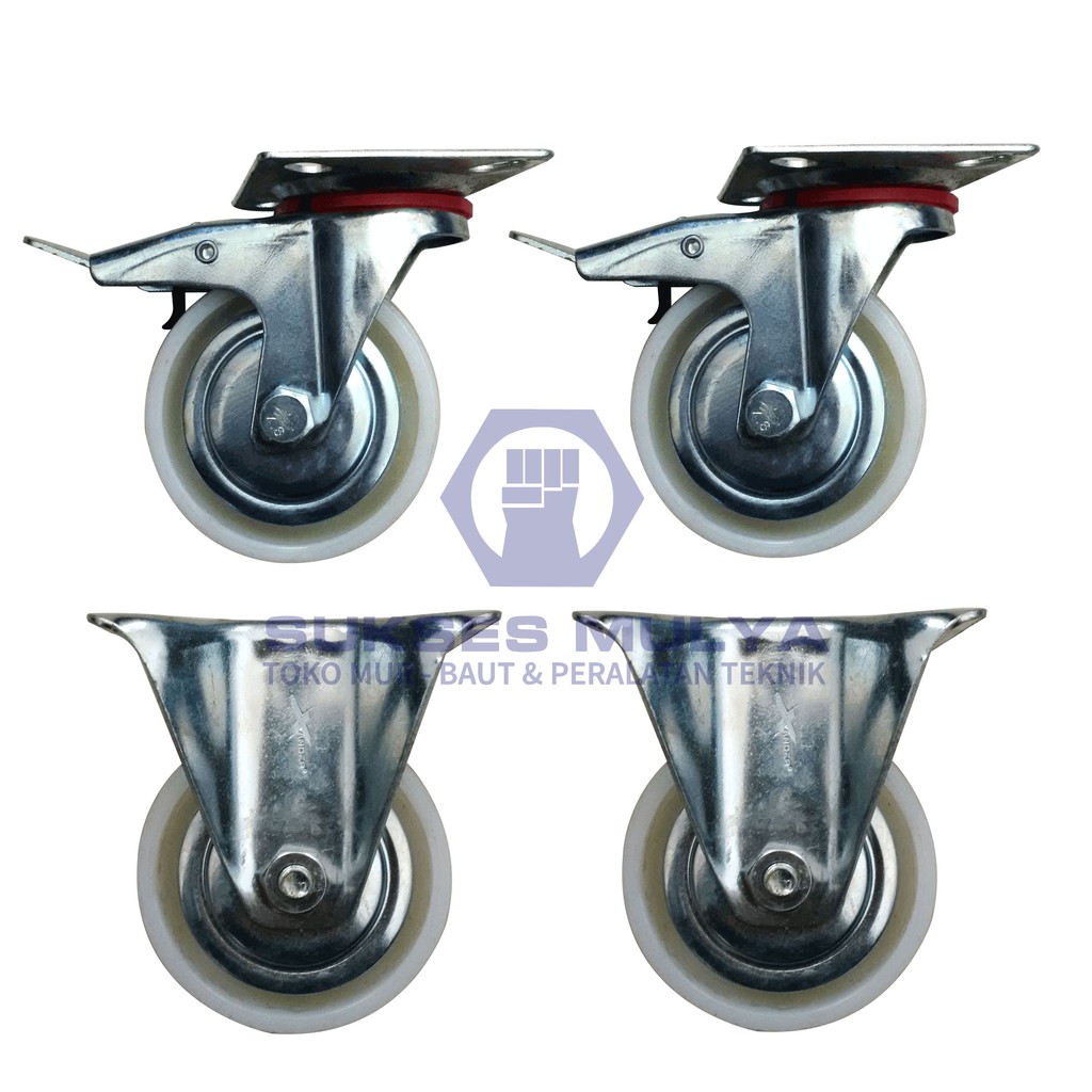Roda Nylon 3" Set 4pcs / Roda Etalase Roda Trolley / Roda Gerobak