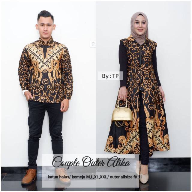 Outer Alika Kardigan Batik Maxi Cardi Monokrom Sogan Pesta Sarimbit Couple