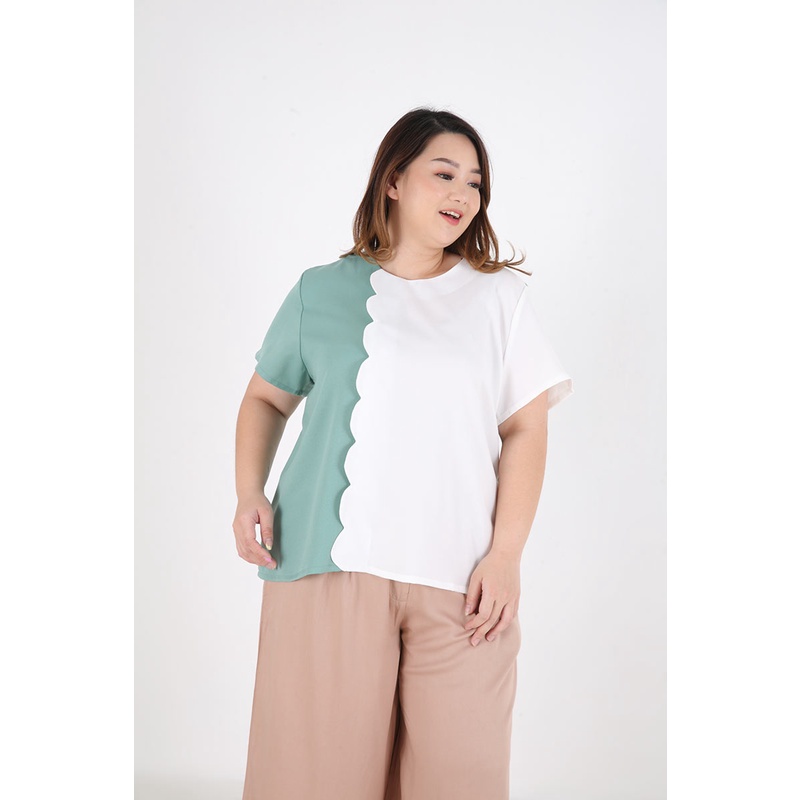 Sorabel - YF Rukakuza Plain Scallop Big Blouse / Blouse Polos Wanita Lengan Pendek-Green