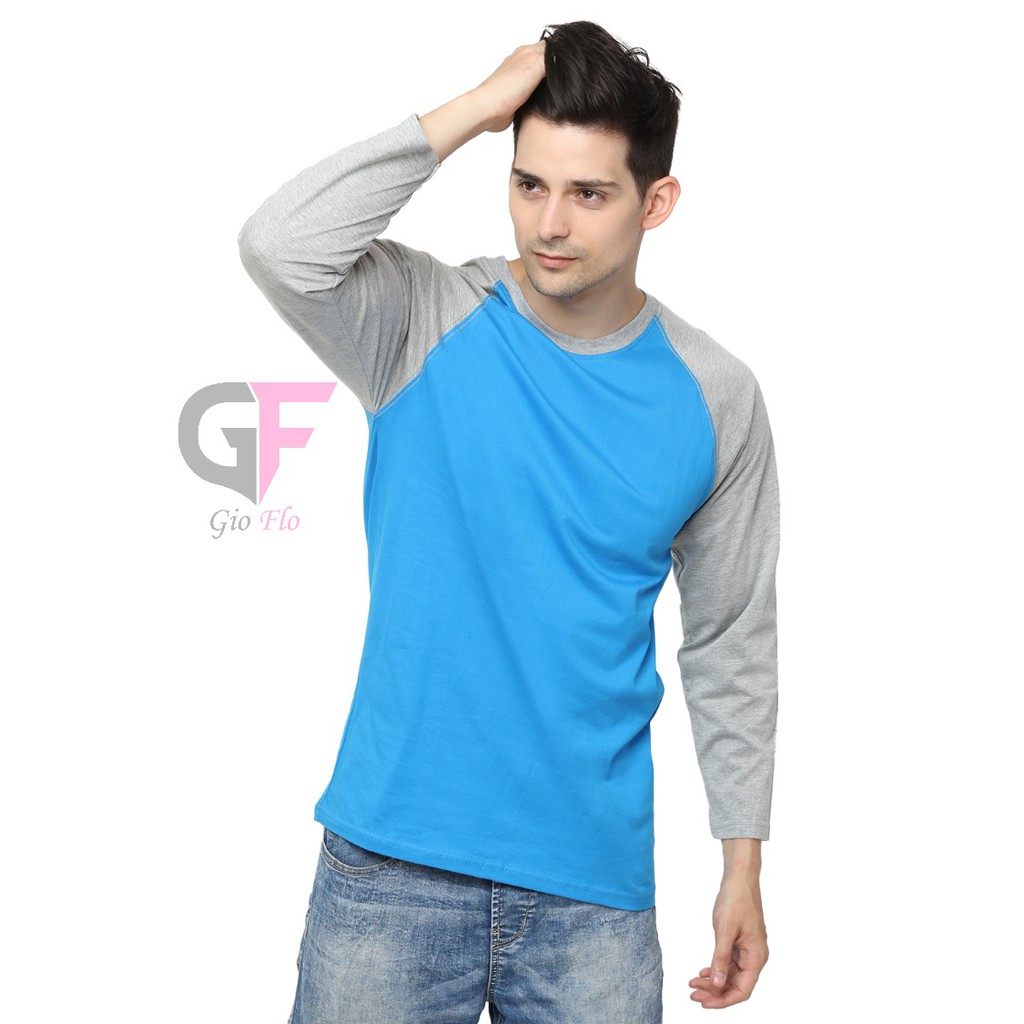 GIOFLO Pakaian Casual Pria Tshirt Distro Raglan Biru Benhur Lengan Abu / PLS 161