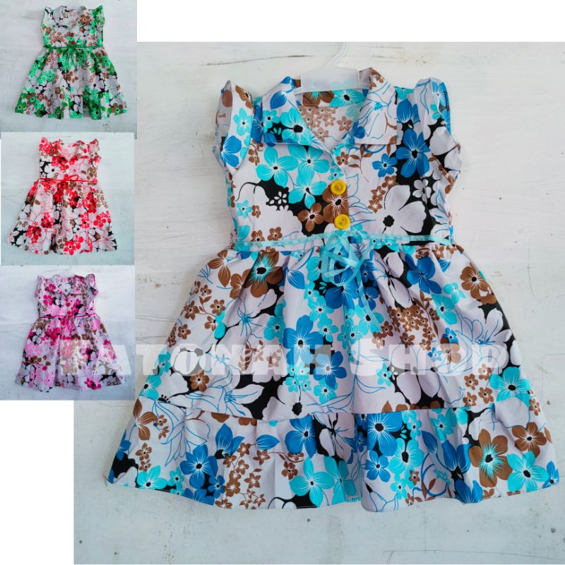 Dress anak 1 2 tahun motif bunga gaun anak cewek perempuan ( dress flowerina kancing)