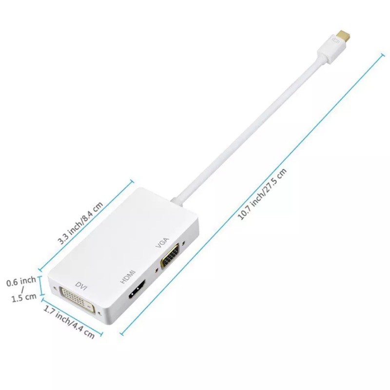 3 In 1 Adapter Mini DisplayPort DP Thunderbolt Male to HDMI DVI VGA Female