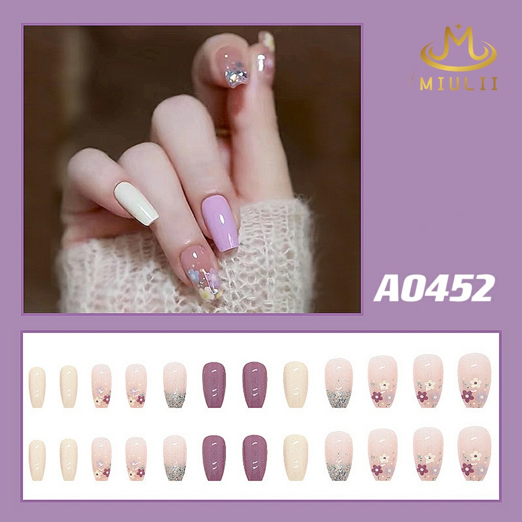 MIULII / KUKU PALSU  A0452  / 24PCS / 3D / NAIL ART / PREMIUM / CUTE / BIRU / FREE LEM JELLY / KUTEK