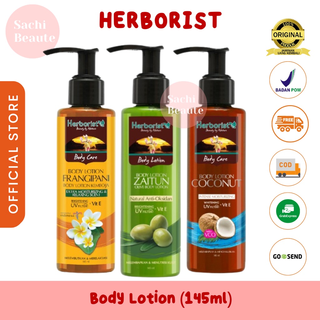 Herborist Body Lotion Zaitun | Coconut | Frangipani | Whitening UV Filter Herboris 145ml | Herboris