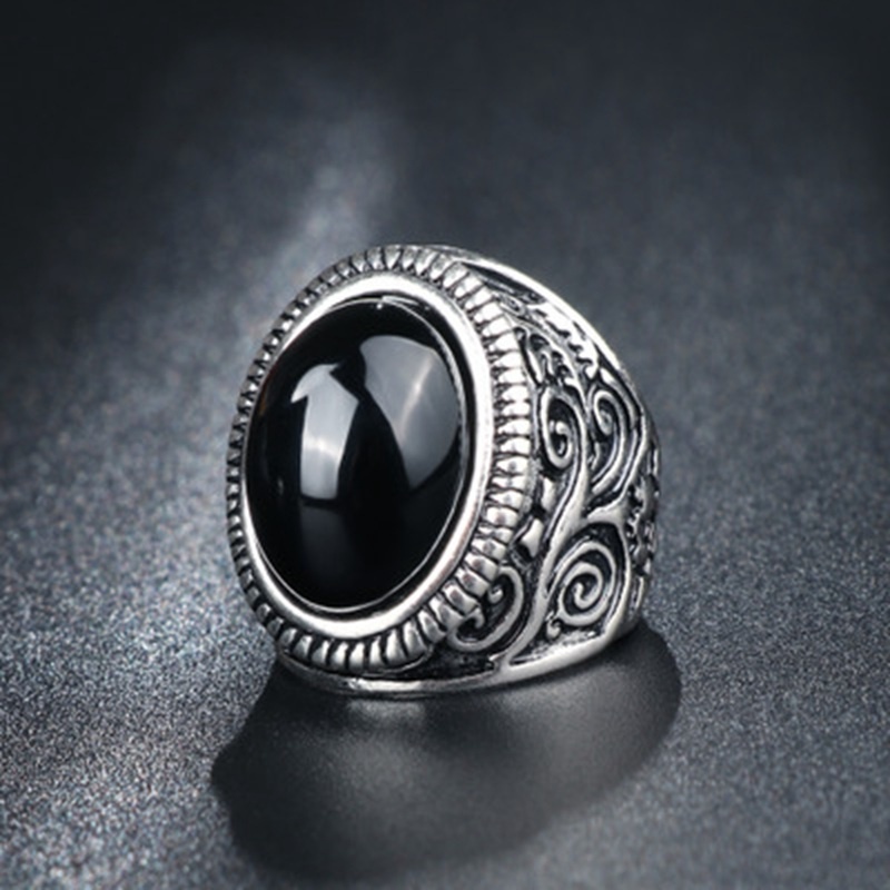 Vintage Hitam Batu Akik Pria Batu Permata Cincin Aksesoris Perhiasan Fashion