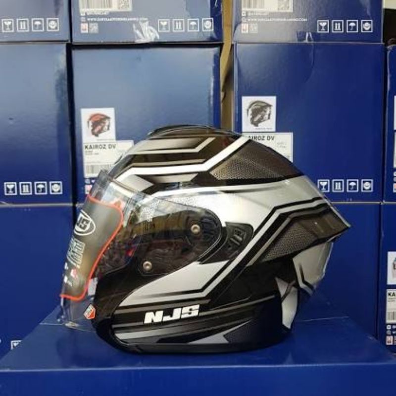 NJS Kairoz DV Rush Double Visor | Helm Half Face Kairos motif Doff & Glossy-Zenith Black Silver