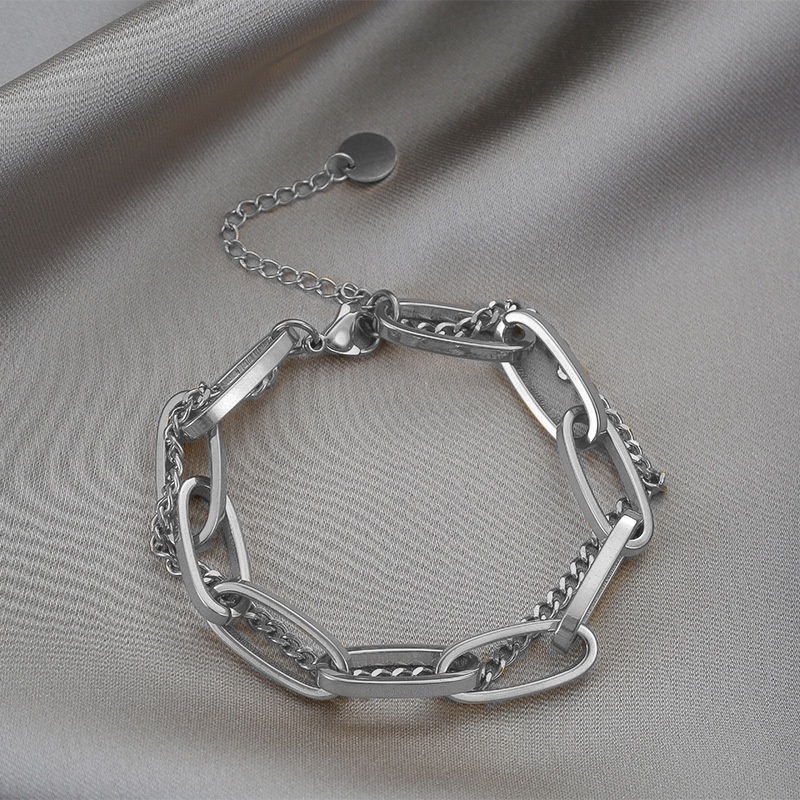 Gelang tangan tebal dua layer titanium korea style anti karat