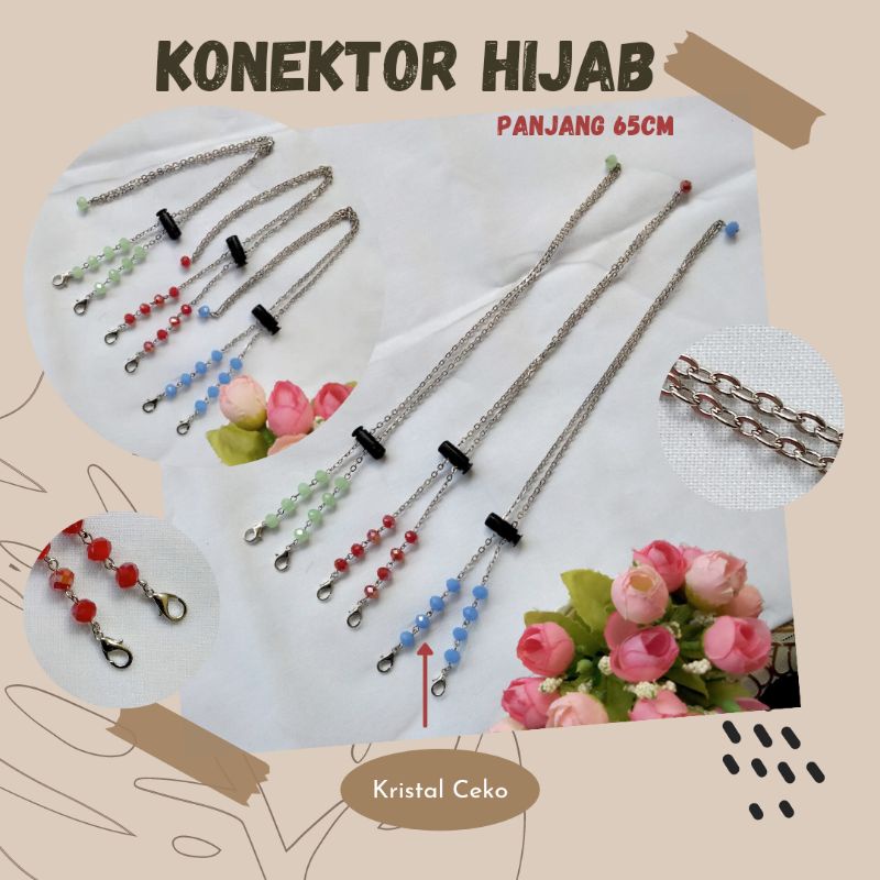 Strap Konektor Kalung Tali Masker Hijab Rantai Kristal Mutiara Panjang Pendek Kuat Besar Merah Biru 