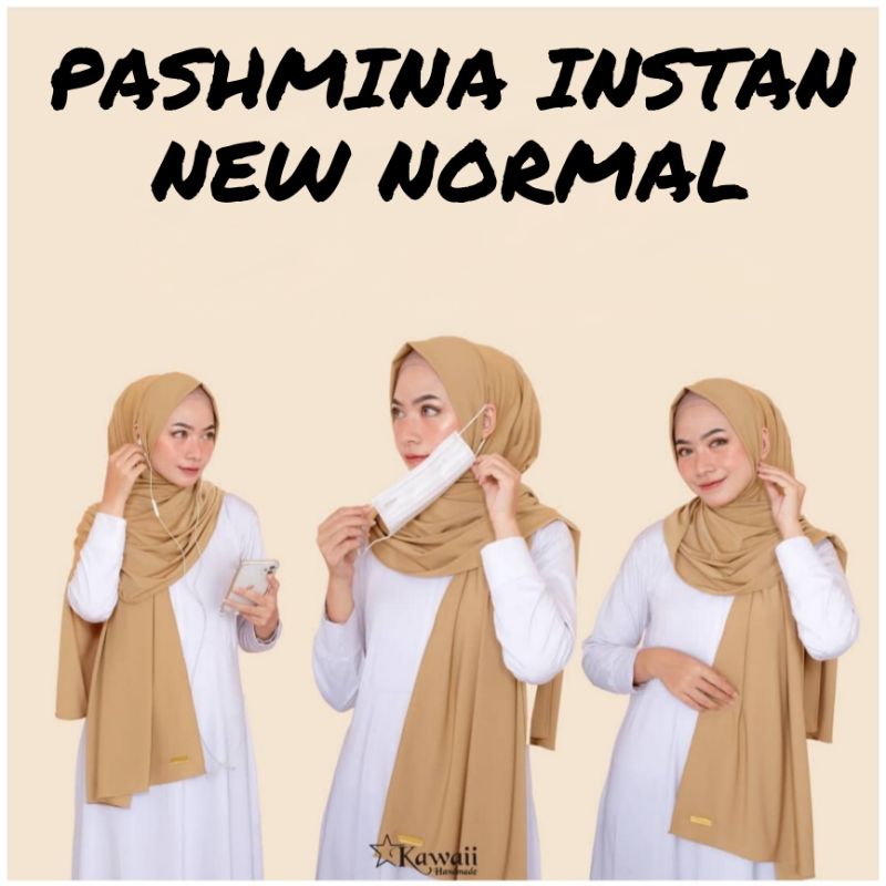 Pashmina instan new normal jersey terbaru lubang telinga masker earphone / kerudung pastan jersey / 