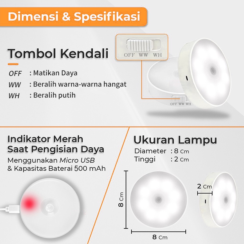 Lampu Tidur Sensor Gerak LED / Lampu Lemari / Lampu Emergency