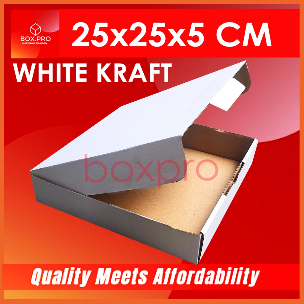 

Kardus PUTIH uk 25x25x5 cm (ECER) Die Cut Box Kotak Packing Aksesoris Baju Makanan Pizza Hijab Kue