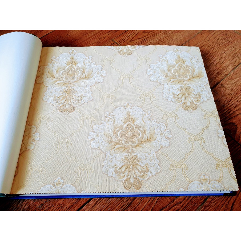 Baru - Murah Wallpaper Dinding Vinyl - Premium Timbul Tebal Krem Batik Emas Maroko Mewah D2814-2