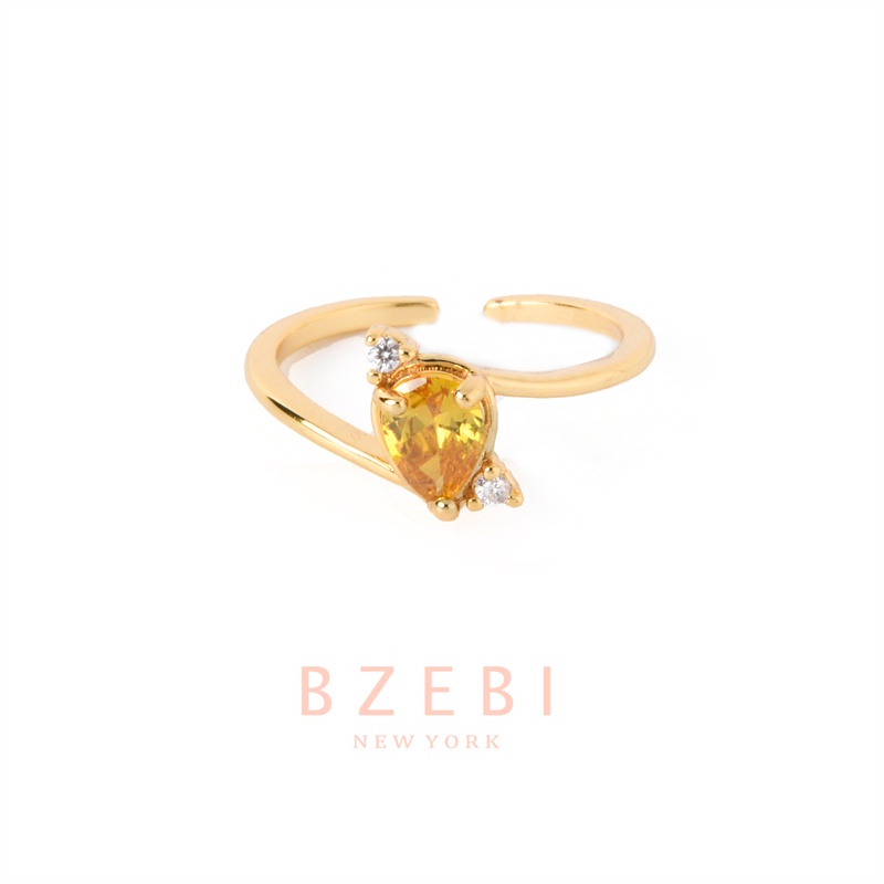 Bzebi Cincin Emas 18k Model Terbuka Adjustable Hias Batu Topaz 1026 Untuk Wanita